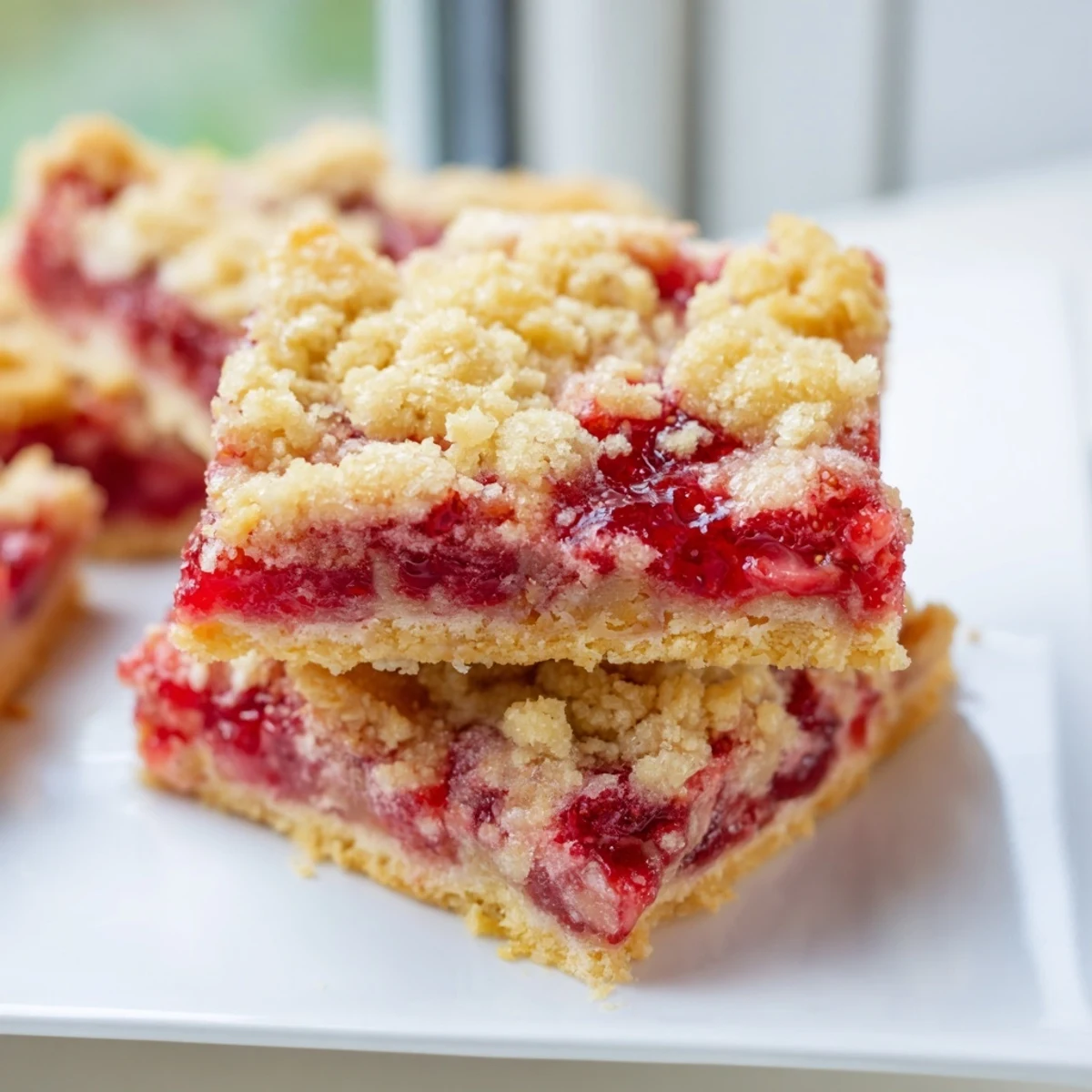 Golden, baked Simple Homemade Strawberry Jam Squares, bursting with sweet, fruity filling and crumbly topping.