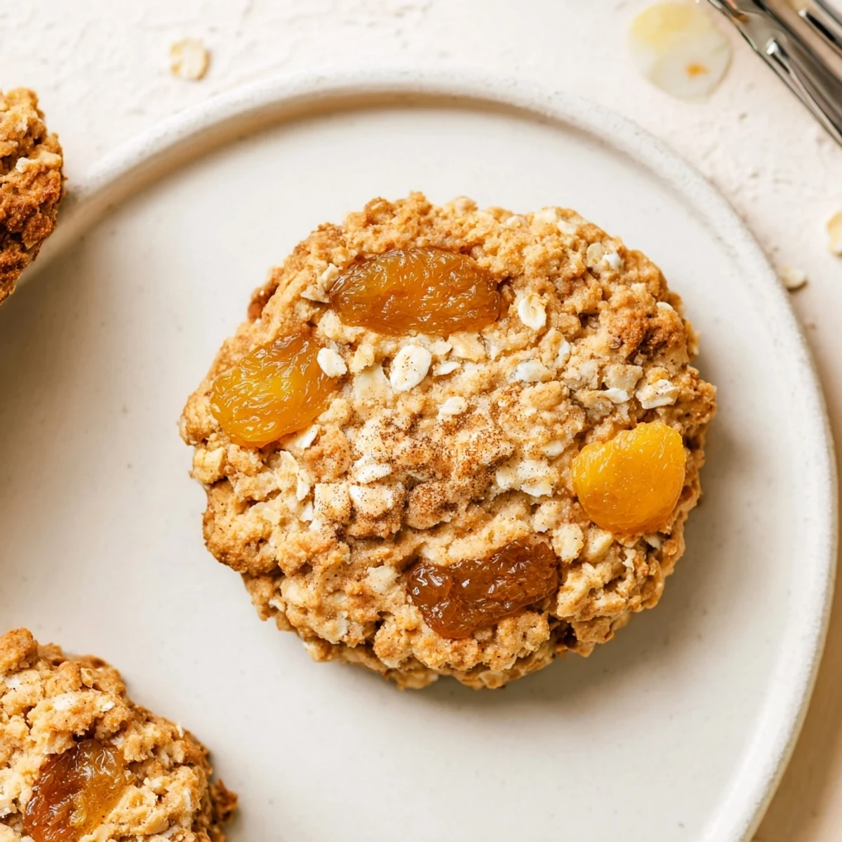 Close-up of golden-brown oatmeal raisin breakfast cookies, smelling of cinnamon and ready to enjoy.