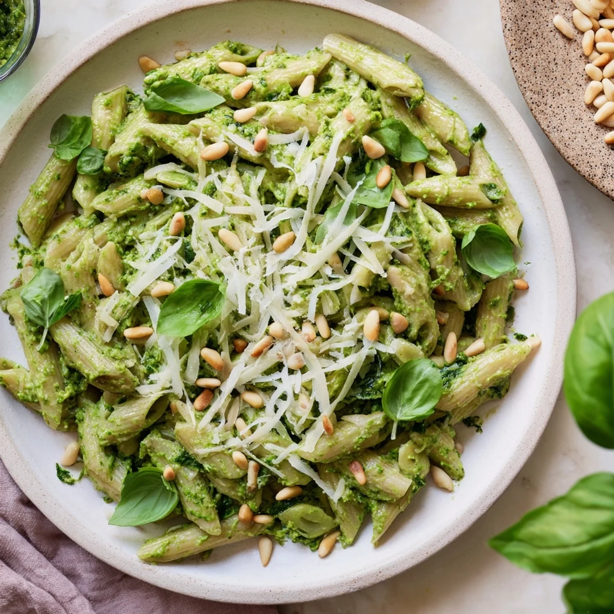 Tender penne pasta tossed in a rich, creamy pesto sauce, a quick The Best 15-Minute Creamy Pesto Pasta meal.