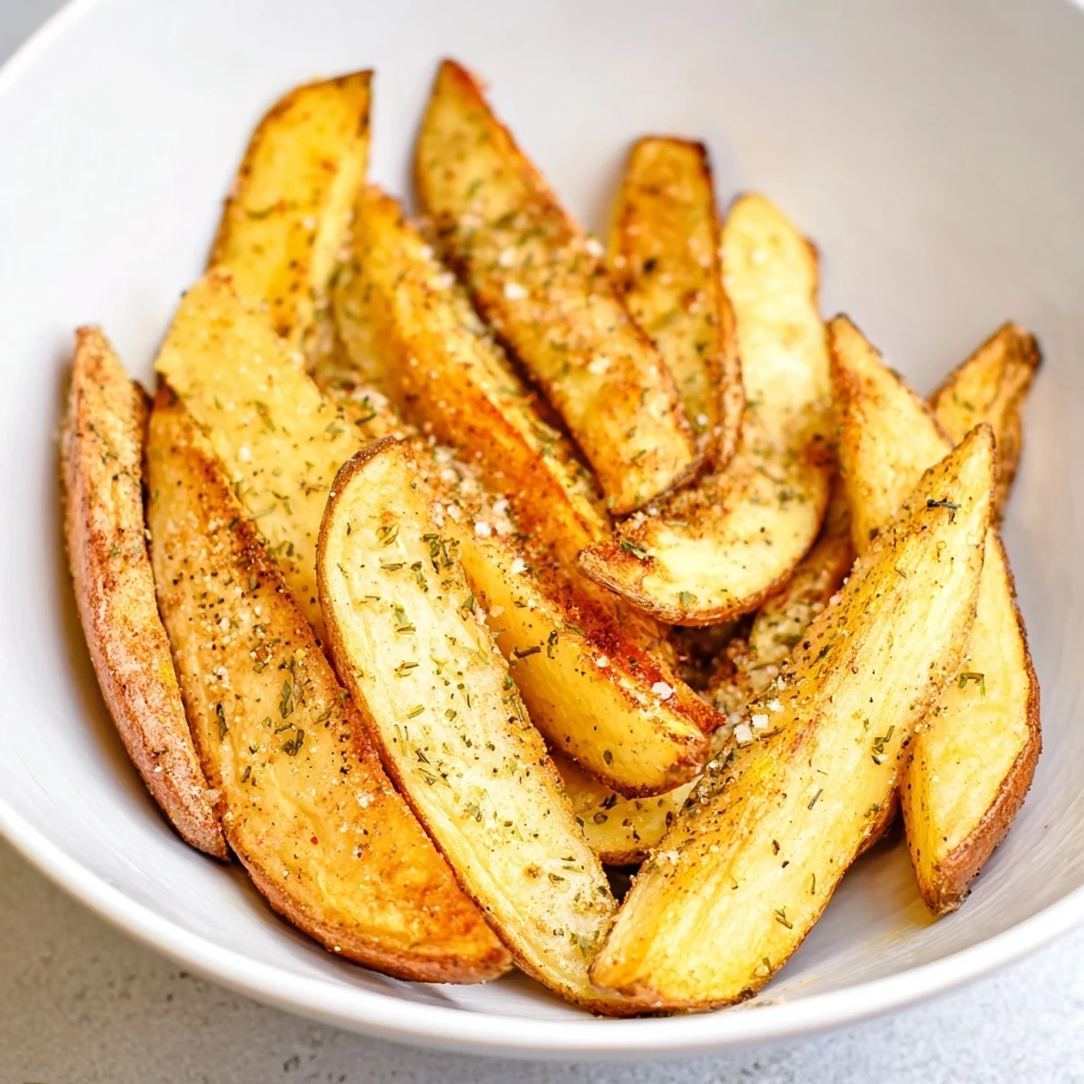 Imagine a close-up of the flavorful, oven-baked sweet potato wedges, ready to be served and enjoyed.