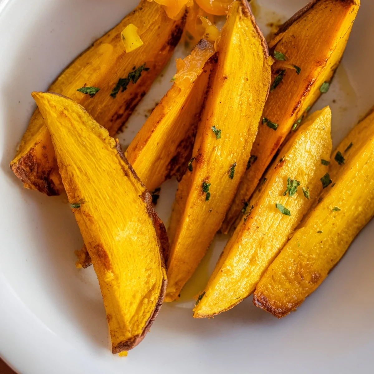 These delicious crispy sweet potato wedges, generously seasoned and baked to a perfect, crunchy finish.