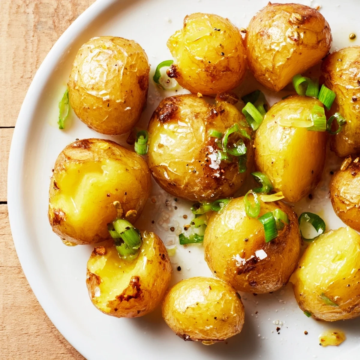 Golden, crispy Smashed Green Onion Potato Bombs, a delicious vegetarian side dish sizzling hot from the oven.