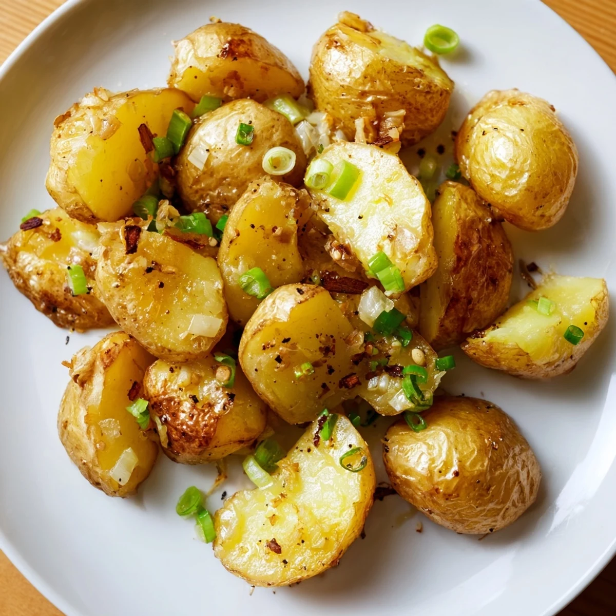 A close-up of oven-baked Smashed Green Onion Potato Bombs, showing the crispy texture and fragrant green onions.