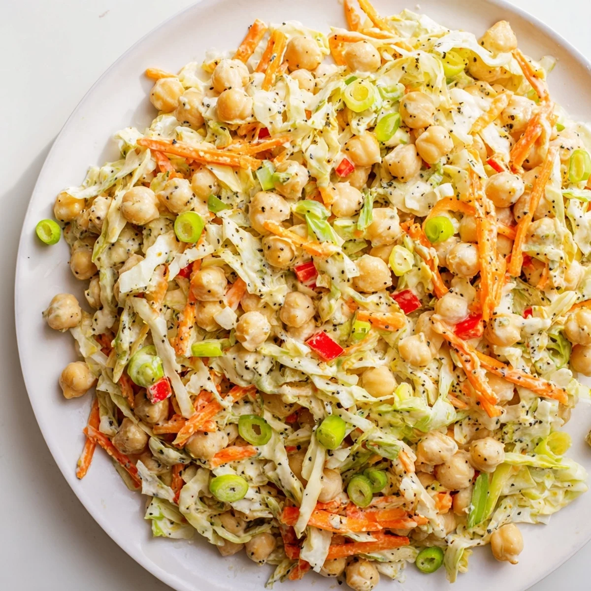 Vibrant chickpea salad tossed in creamy tahini-lemon dressing, perfect for a light, healthy lunch.