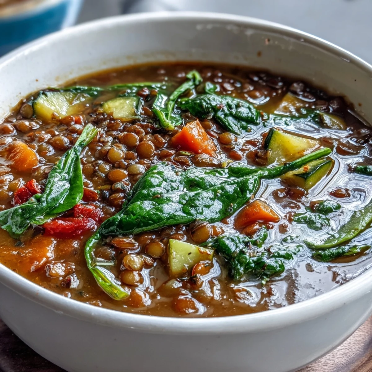 Warm lentil and vegetable soup perfect for a cozy autumn evening.