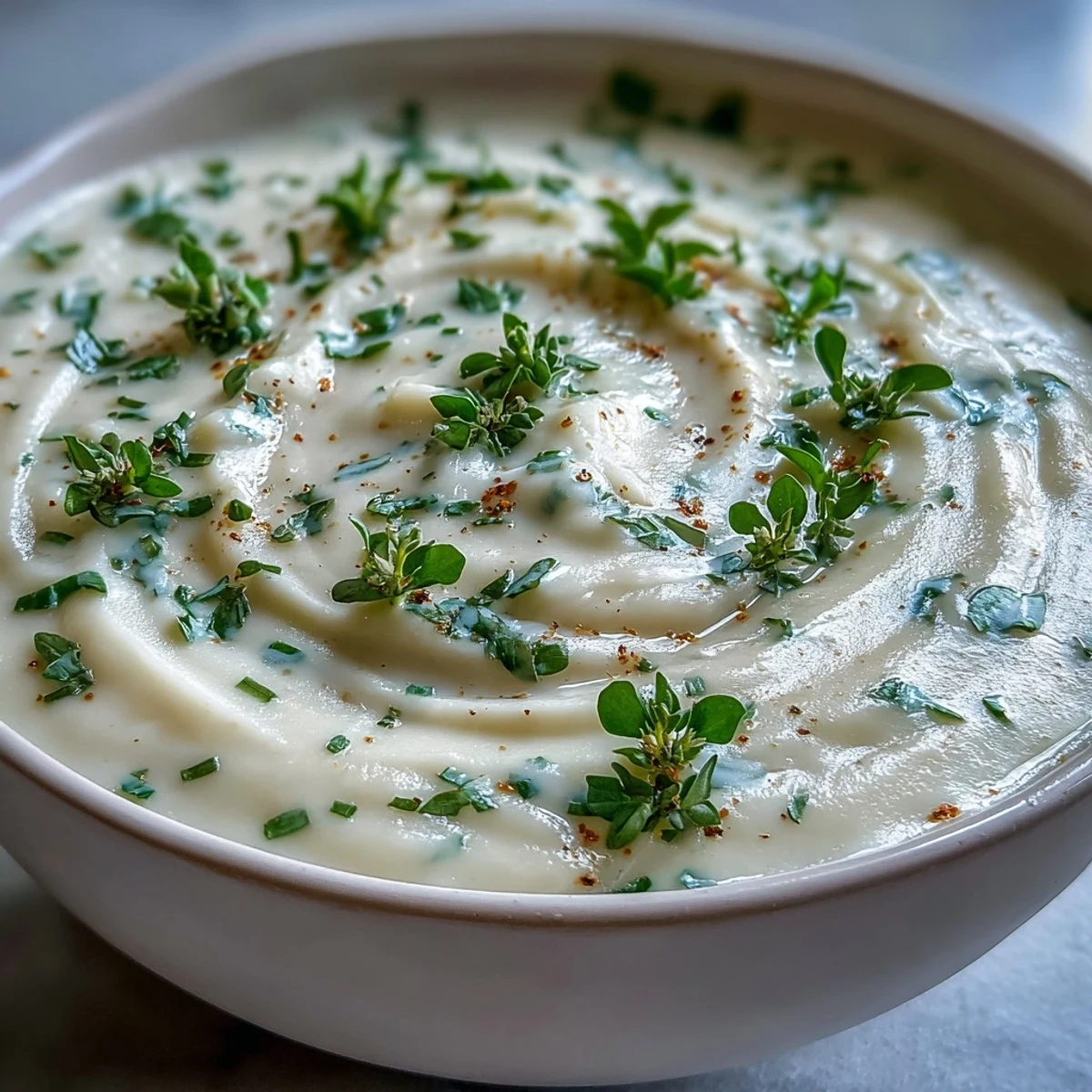 Creamy Celery Root Bisque, velvety smooth with chive garnish, perfect for dinner.