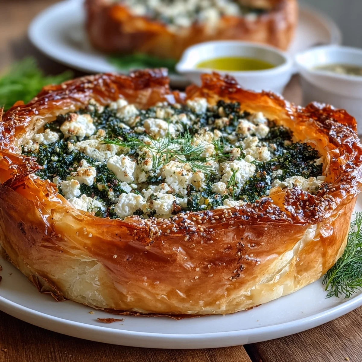 Feta and Kale Börek with golden, flaky filo pastry and melted cheese filling.