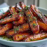 Honey roasted carrots and parsnips with golden caramelized edges, perfect for a cozy dinner side dish.