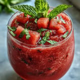 Luscious frozen watermelon mint frosé, perfect for a refreshing hot day.