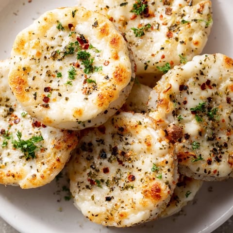 Crispy Rice Cake Cheese Stacks fresh from the oven, with golden, bubbly mozzarella topping and fresh parsley garnish on a rustic board.