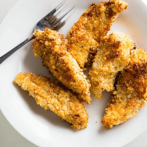 A beautifully plated shot of delicious, juicy buttermilk fried chicken tenders, ready to serve.