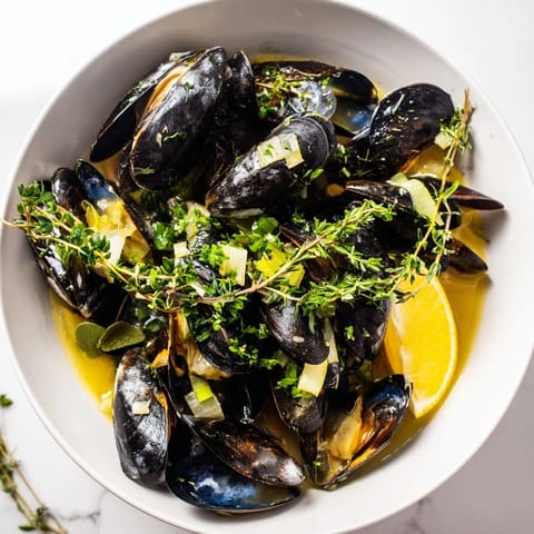 Freshly prepared Belgian Moules Marinière with vibrant parsley and savory, tender mussels—ready to serve.