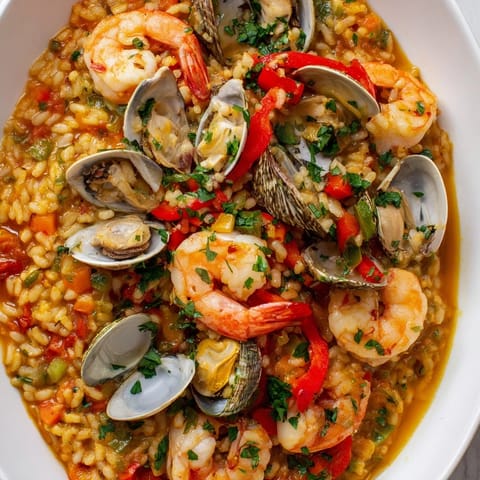 Spanish seafood paella dish