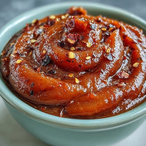 Homemade Guava BBQ Sauce simmering in a saucepan, thick and glossy with aromatic spices and a rich reddish hue.