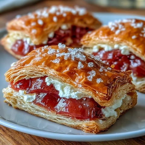 Cuban Guava and Cream Cheese Pastelitos cut open to reveal sweet guava paste and rich cream cheese filling.