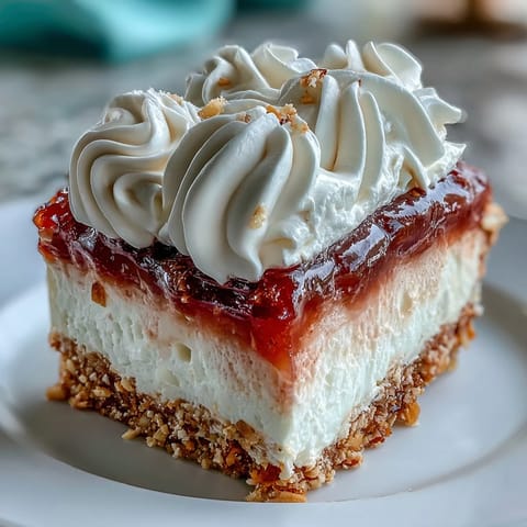 Creamy guava cloud pie with fluffy whipped cream and macadamia crust on a summer table.