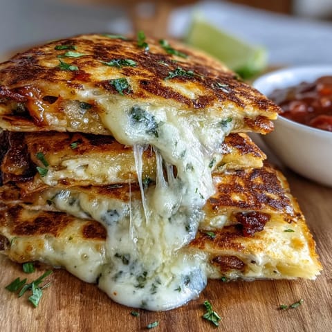 Golden mini quesadilla triangles with melted cheddar and mozzarella, served with fresh tomato salsa for a fun, cheesy lunch.