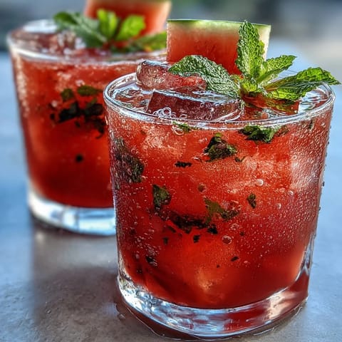 A tall glass filled with vibrant pink watermelon mint lemonade, garnished with fresh mint leaves and a lemon slice, perfect for summer refreshment.