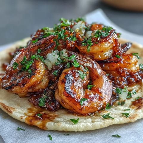 Juicy honey garlic shrimp tacos, showing colorful slaw and creamy lime drizzle.