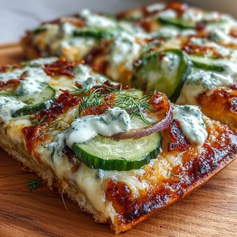 Pickle Pizza Flatbread with garlic ranch: tangy pickles atop melty cheese.