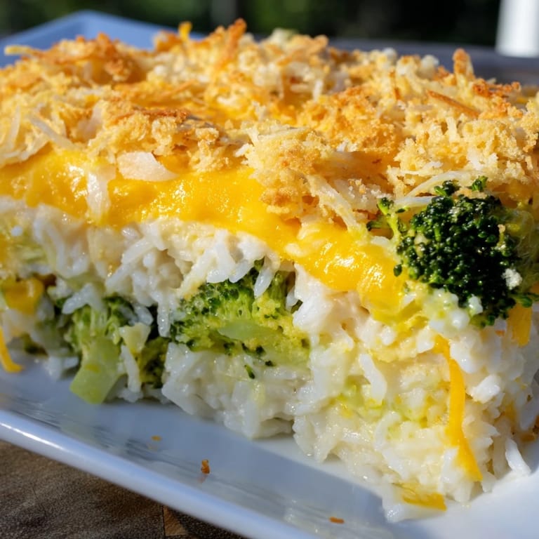 This creamy Cheesy Broccoli and Rice All-in-One Bake features a crispy topping and perfectly cooked rice.