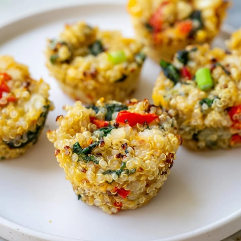 Enjoy warm cheddar quinoa bites, combining fluffy quinoa with sharp cheese and colorful veggies.
