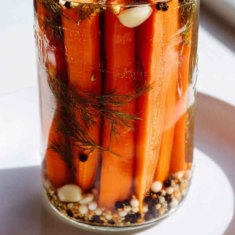 Brightly colored Quick Pickled Carrot Spears, perfect for salads or adding zest to a delicious meal.