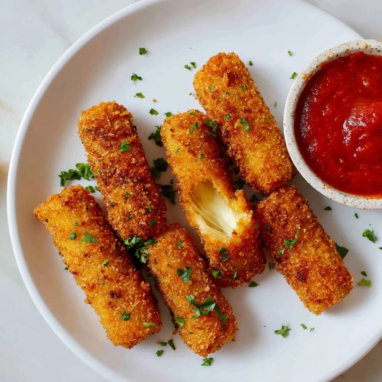 Crispy air fryer mozzarella sticks, an easy appetizer ready in just minutes for a delicious treat.