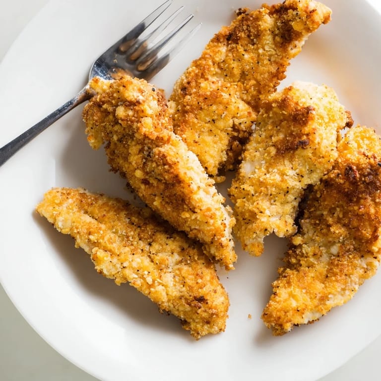 A beautifully plated shot of delicious, juicy buttermilk fried chicken tenders, ready to serve.