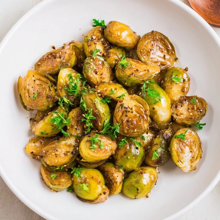 Vibrant honey mustard glazed Brussels sprouts offer a tantalizing mix of sweet and savory flavors.