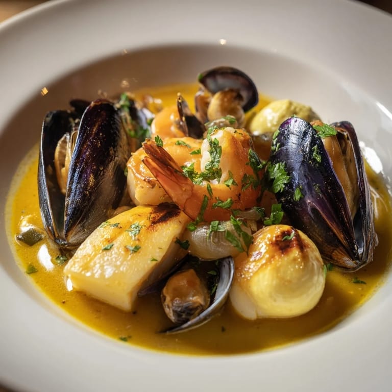 Fragrant bouillabaisse, a Provençal fish stew with crusty bread and a bright, spicy rouille.