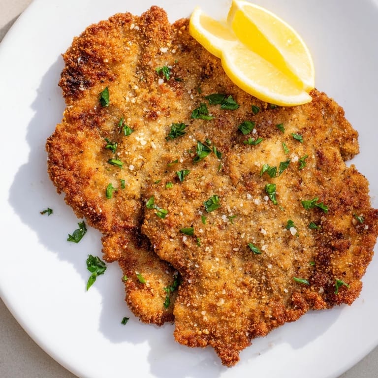 Crispy-coated Wiener Schnitzel, a traditional Austrian dish, offering a satisfying crunch with each bite.