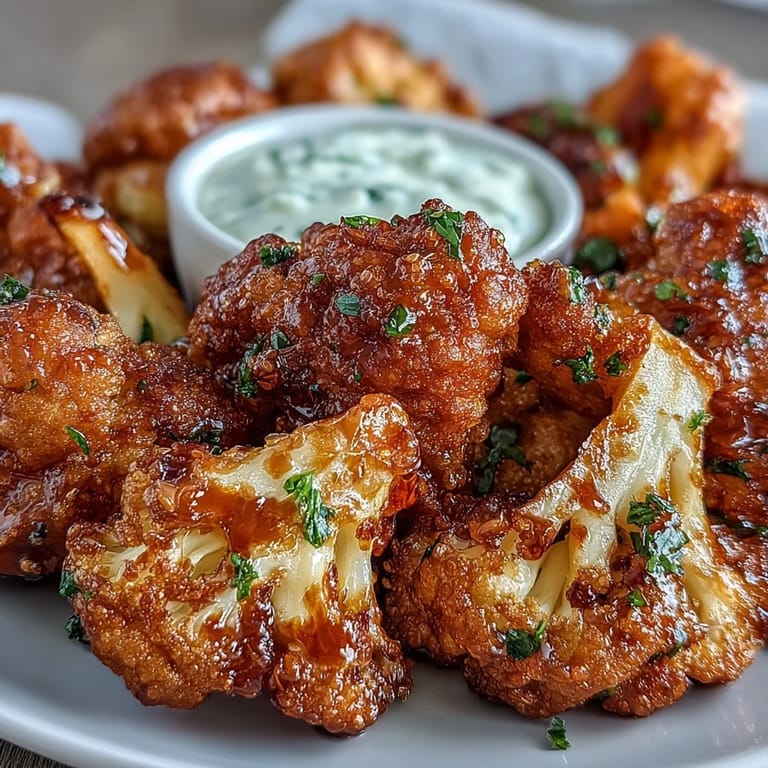 Crispy, spiced Cauliflower Bhajis are served warm, ready for dipping into a cool yogurt sauce.