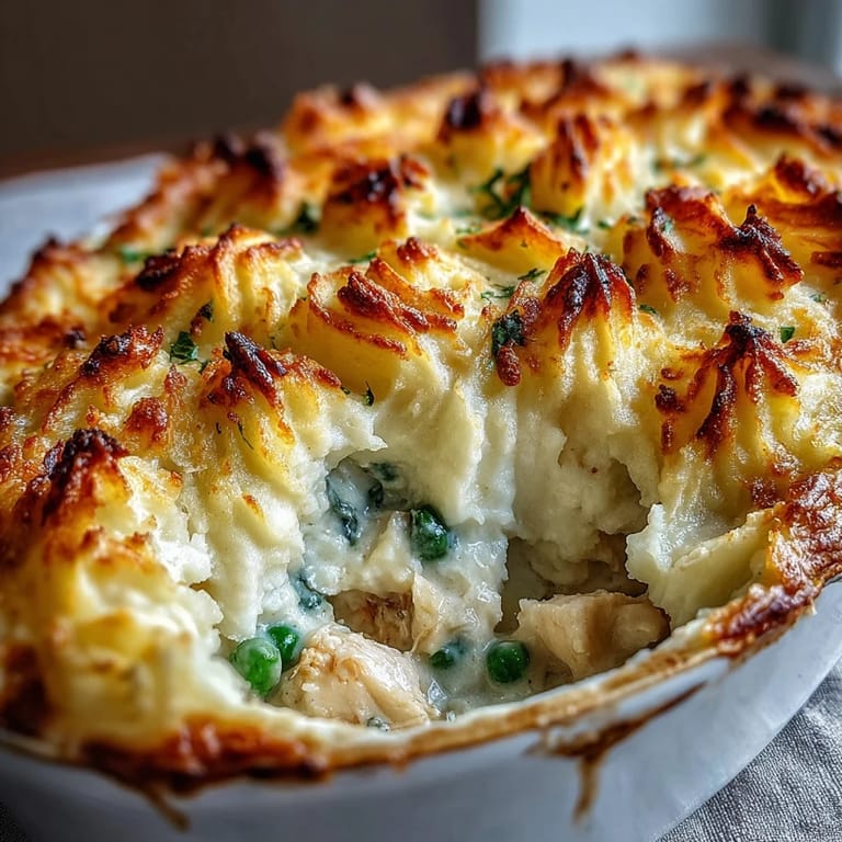 Spoon serving a portion of Curried Fish Pie revealing fragrant curry sauce with tender fish and fluffy potatoes.
