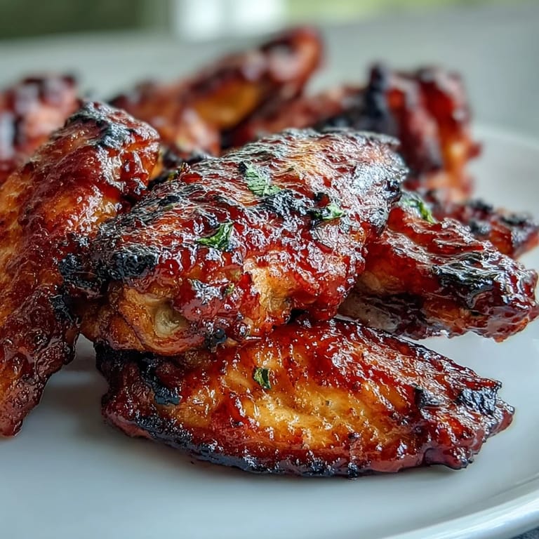 Golden Guava BBQ Glazed Chicken Wings broiled to caramelized perfection, served hot with a side of cool ranch dip.