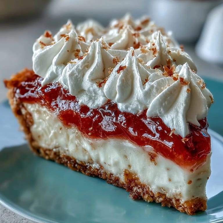 A chilled slice of guava cloud pie topped with toasted macadamia nuts and lime zest.