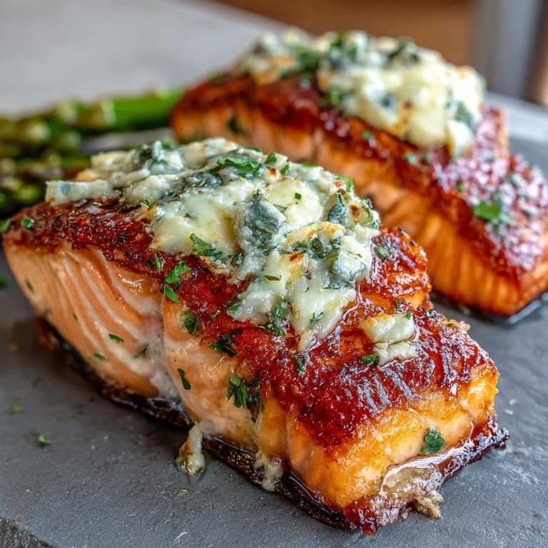 Elegant garlic butter salmon with asparagus, served on a baking sheet with roasted lemon slices, perfect for a light spring dinner.