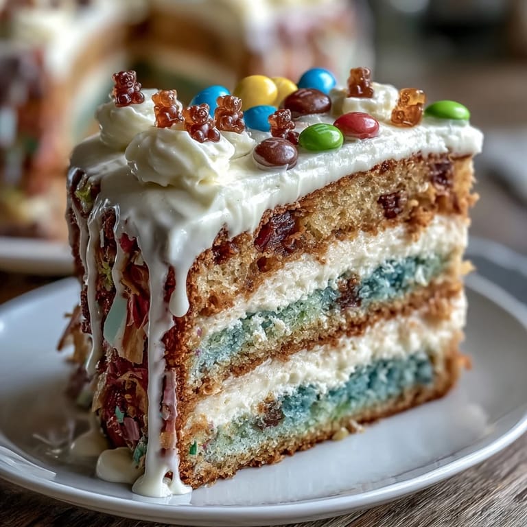 Festive piñata cake reveals colorful rainbow layers and hidden candy when sliced, ideal for Cinco de Mayo parties.