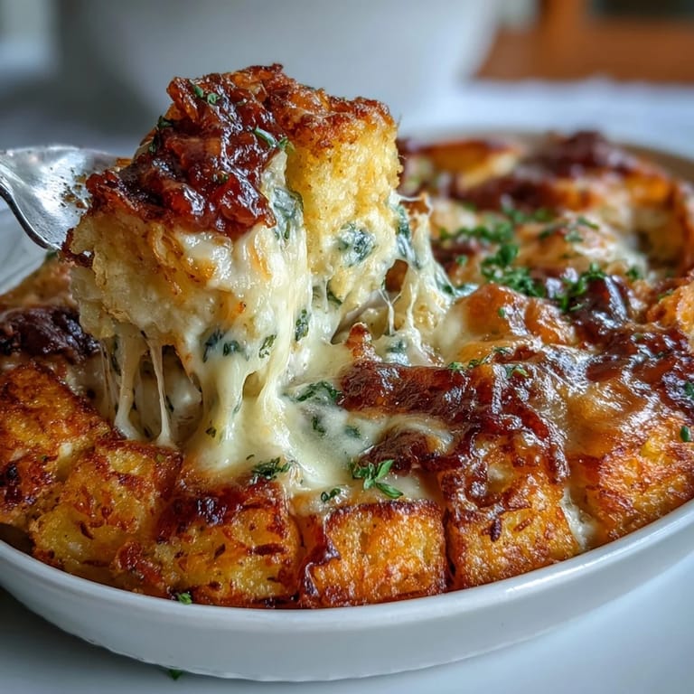 Make-ahead Amish breakfast bake featuring layers of potatoes, sausage, and cheese, perfect for feeding a hungry group.