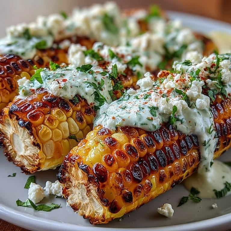 Classic Mexican grilled corn elote slathered in creamy sauce, sprinkled with cheese, and finished with chili for bold taste.