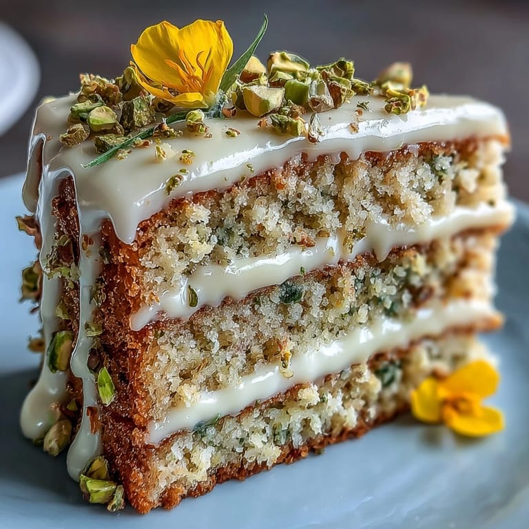 Deliciously bright Spring Birthday Lemon Pistachio Cake, ready to serve with flair.