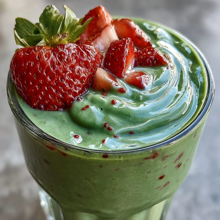 Vibrant Strawberry Spinach Smoothie, a healthy breakfast drink bursting with fruit and greens.