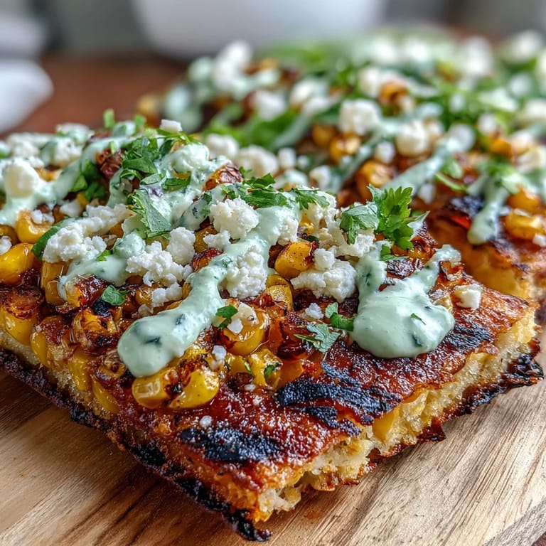 Festive Mexican-inspired Street Corn Flatbread, ready to be sliced and enjoyed.