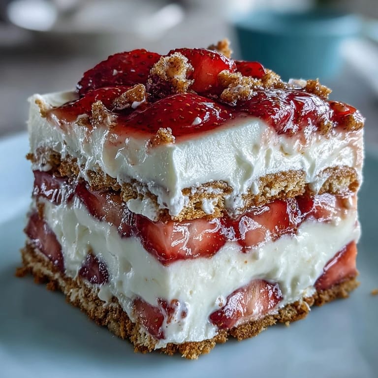 Easy Memorial Day icebox cake, showcasing strawberries and creamy, soft textures.