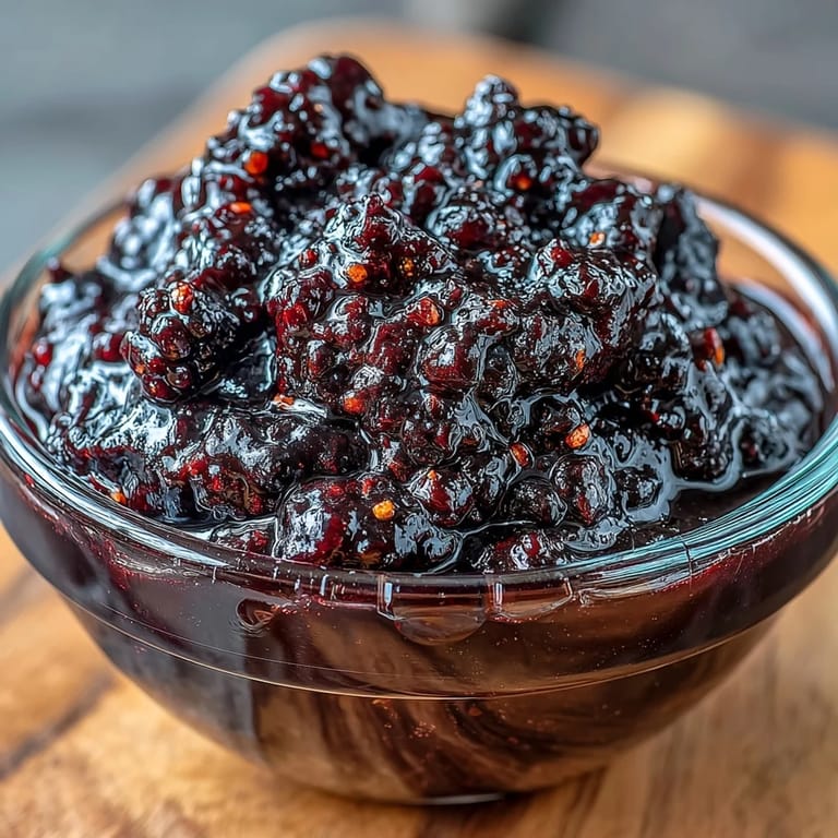 Rich, homemade Blackberry Jalapeño BBQ Sauce with a spicy, fruity aroma.