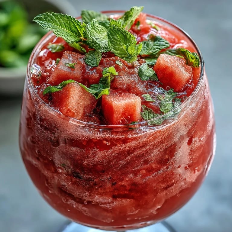 Beautifully blended watermelon mint frosé, a frosty mocktail with fresh mint.