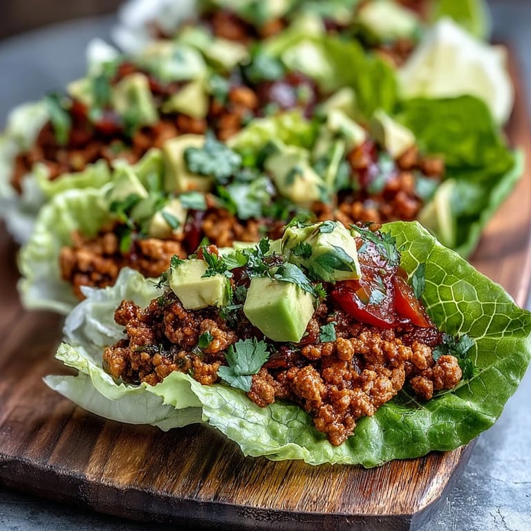 Freshly prepared low carb {{Turkey Taco Lettuce Wraps (Low Carb)}} ready to enjoy.