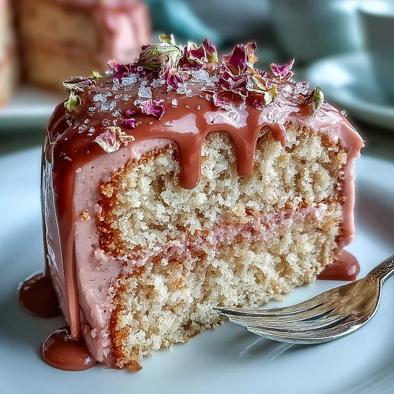 A visually stunning Bridal Shower Rosé Velvet Cake, ready for celebration, with delicate drip.