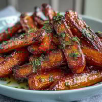 Honey roasted carrots and parsnips with golden caramelized edges, perfect for a cozy dinner side dish.