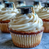 Simple Graduation Cupcakes with Cap Fondant Toppers: moist vanilla cupcakes topped with creamy buttercream and edible fondant graduation caps, perfect for celebrating academic milestones.